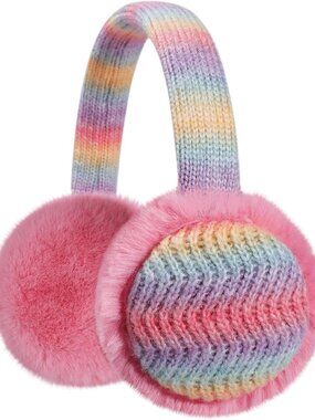 ⚡Kid Rainbow Pink Knitted Rainbow Winter Outdoor Plush Adjustable Warm Ear Muffs